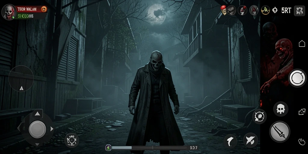 Screenshot gameplay 5RT menampilkan karakter yang terjebak dalam kegelapan yang menegangkan.