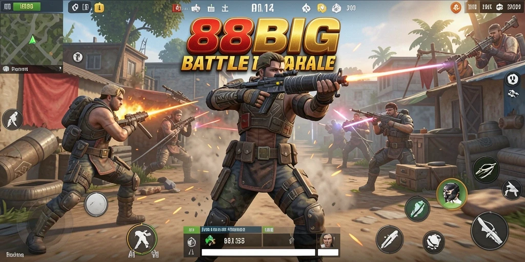 Screenshot utama gameplay Battle Royale dengan aksi seru dan intens.
