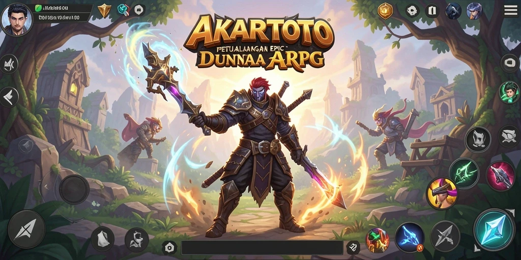 Tangkapan layar AKARTOTO menampilkan aksi pertarungan epik dalam dunia fantasi.