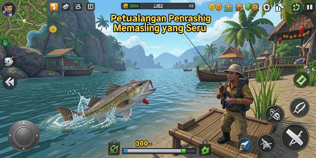 Tampilan gameplay menarik dari JJ62 saat memancing ikan di laut.