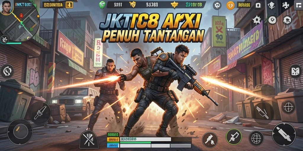 Screenshot gameplay JKT8 menunjukkan aksi bertarung yang seru.