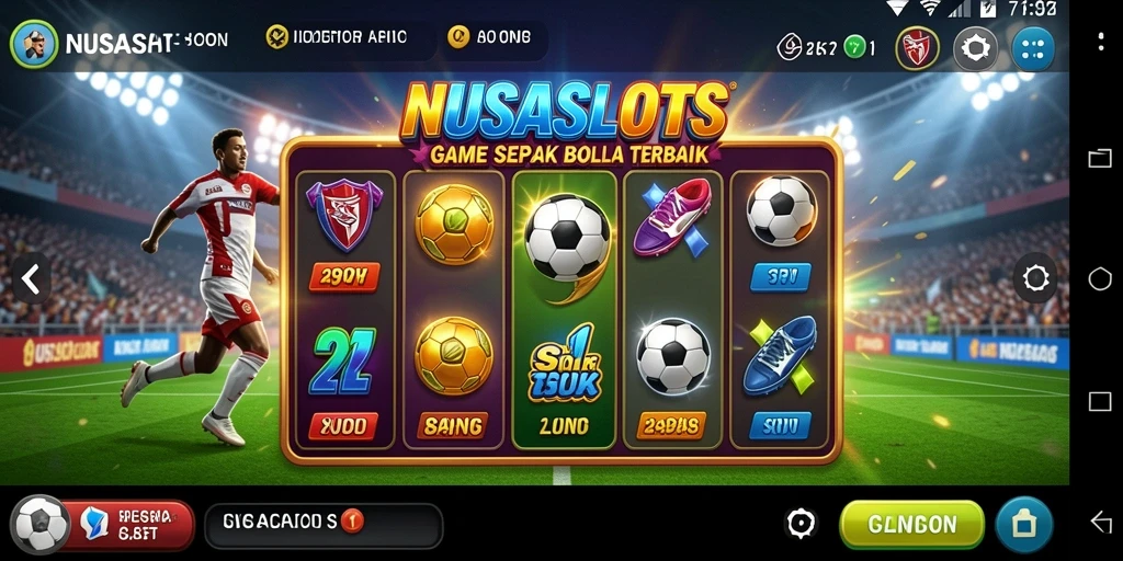 Tampilan gameplay NUSASLOTS dengan tema sepak bola yang menarik.