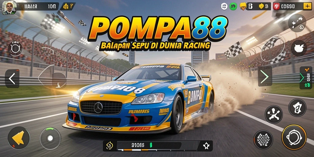 Tampilan penuh aksi dari gameplay balapan di POMPA88.