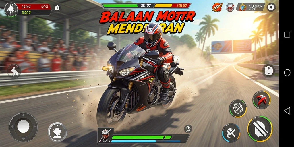 Screenshot menunjukkan aksi balap menegangkan di SD107.