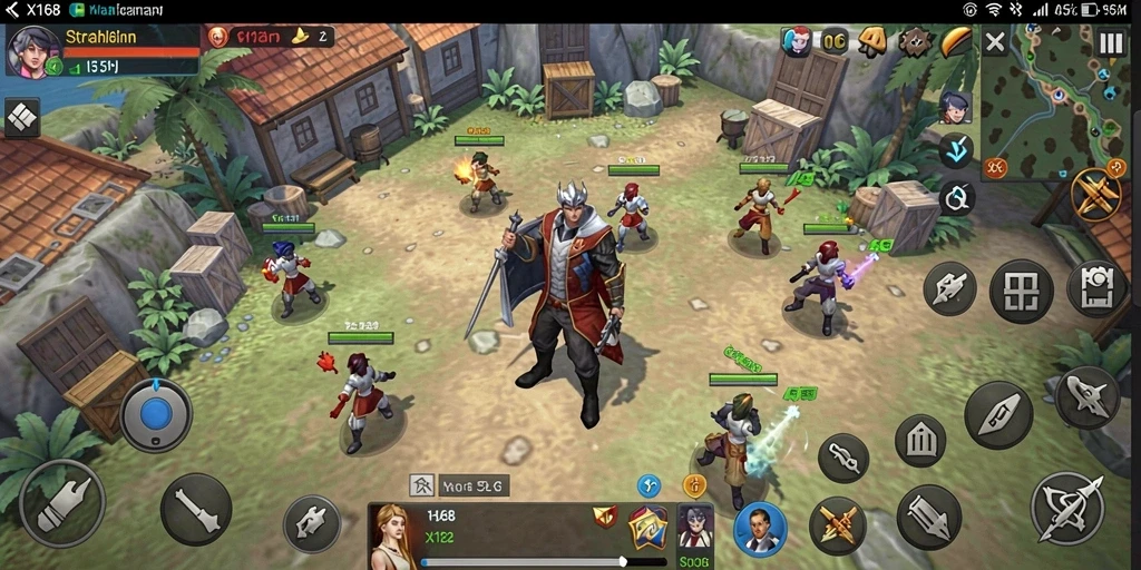 Tangkapan layar gameplay X168 menampilkan pertempuran strategi yang mendebarkan.